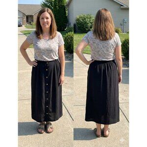 Jordana Vintage Black Button Front Midi Skirt Womens XL Pockets Made in USA